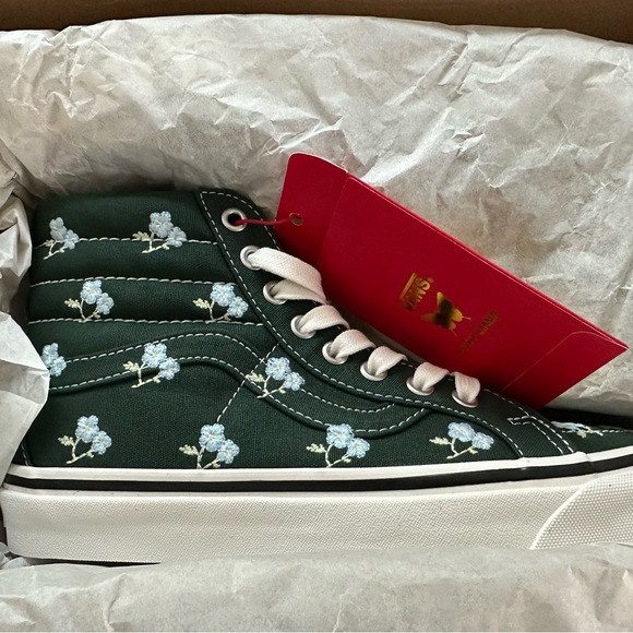 Vans Sandy Liang dark green floral high tops NWT 7/8.5 - Picture 2 of 5